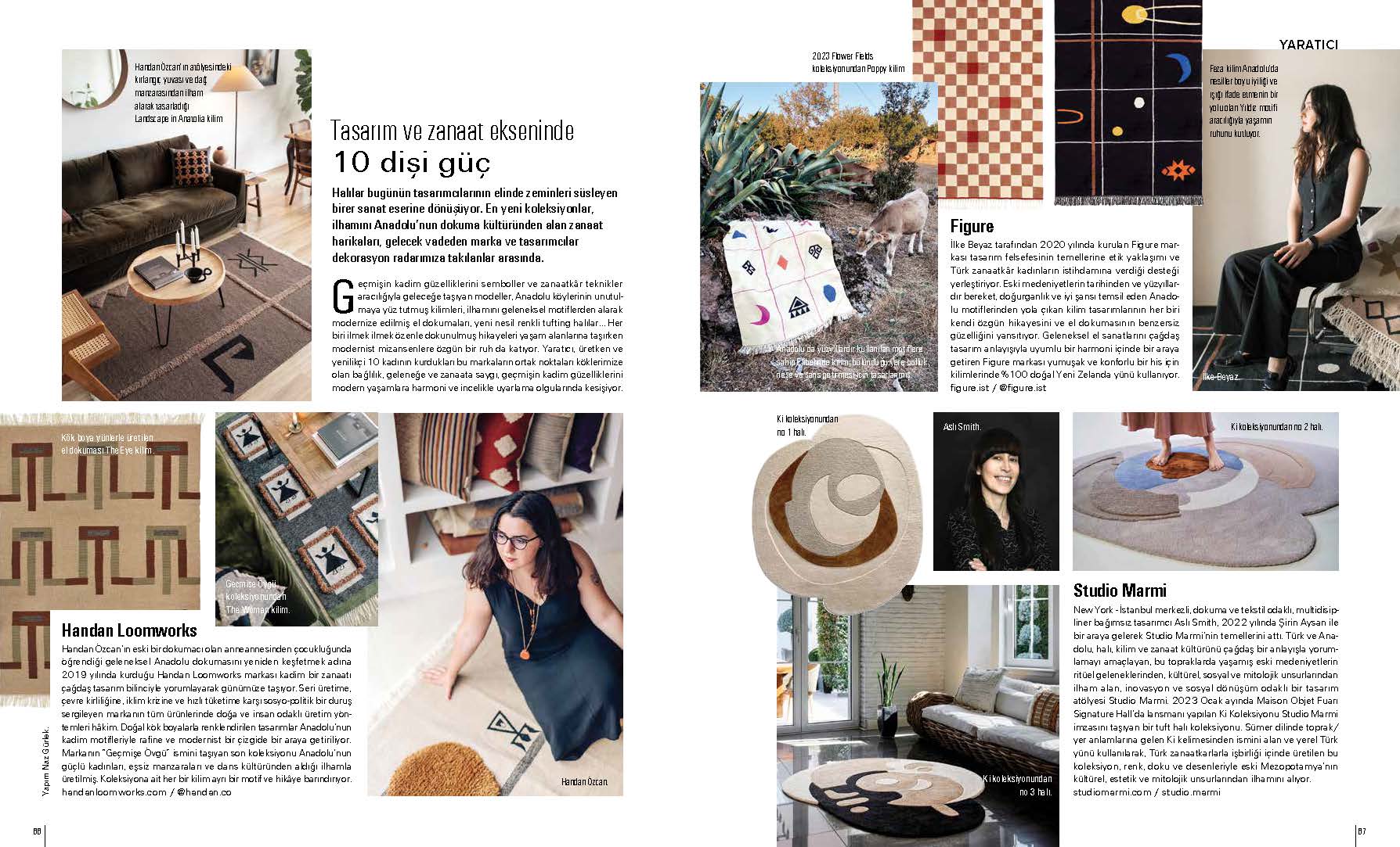 October 2023 - October issue of Maison Francaise Turkey - Article on contemporary Turkish female rug designers & studios by Naz Gurlek.