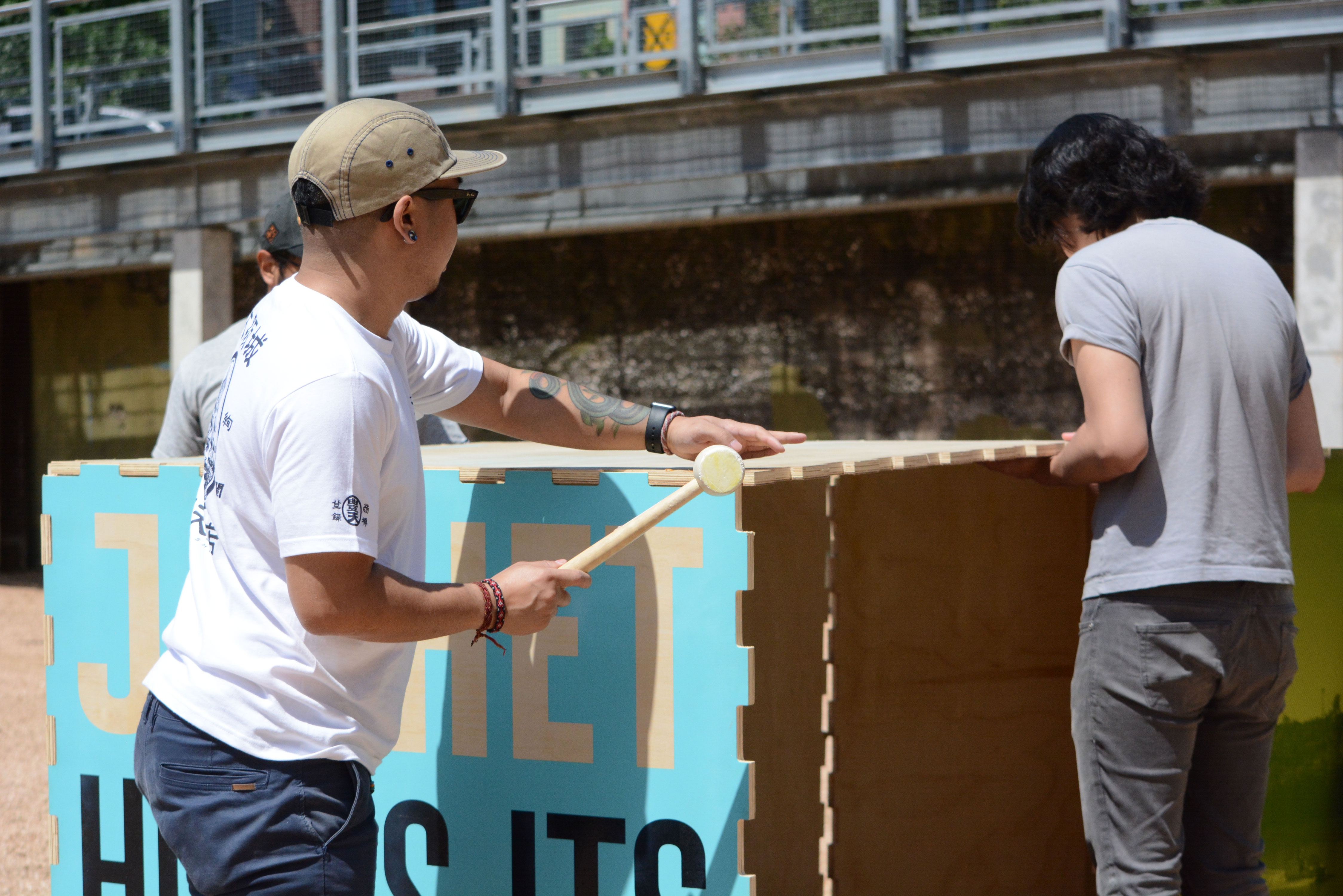 The blocks were built in panels for simple installation and transportation. This also allowed flexibility for the installation to be displayed as graphic panels.