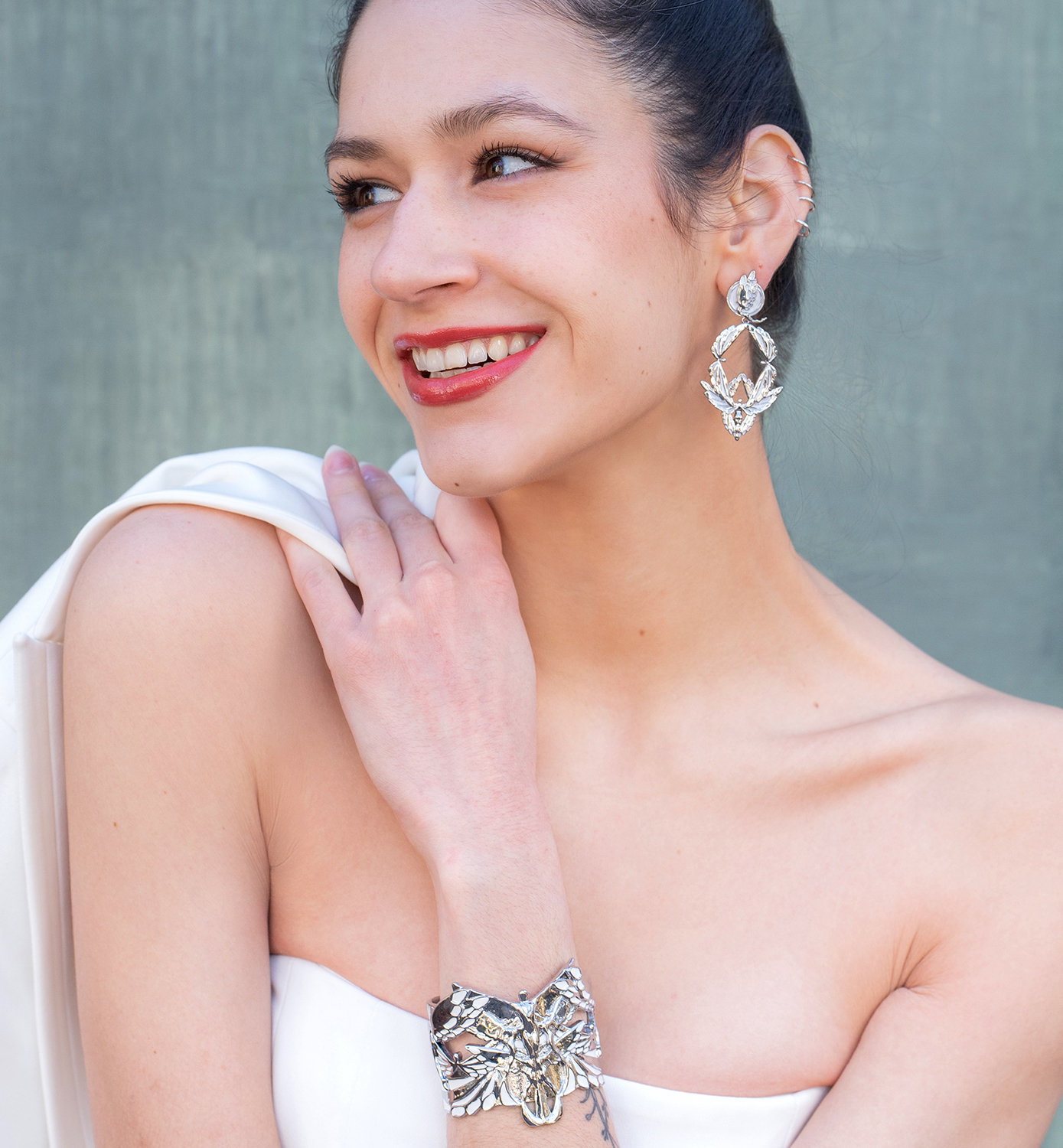 Soaring Cuff Rhodium and White View 6 by Angela Mia