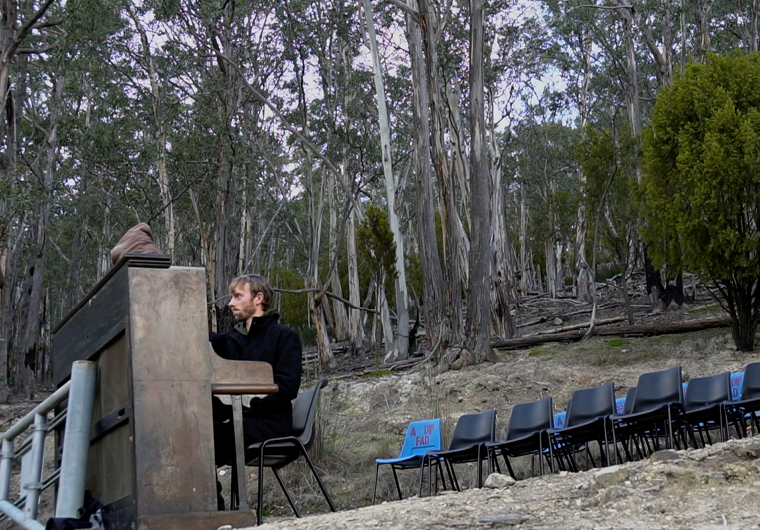 Project 04: Spatial Tuning. Seating arrangement awaiting an audience, Spatial Tuning, Hobart, 2016. Photograph: Campbell Drake