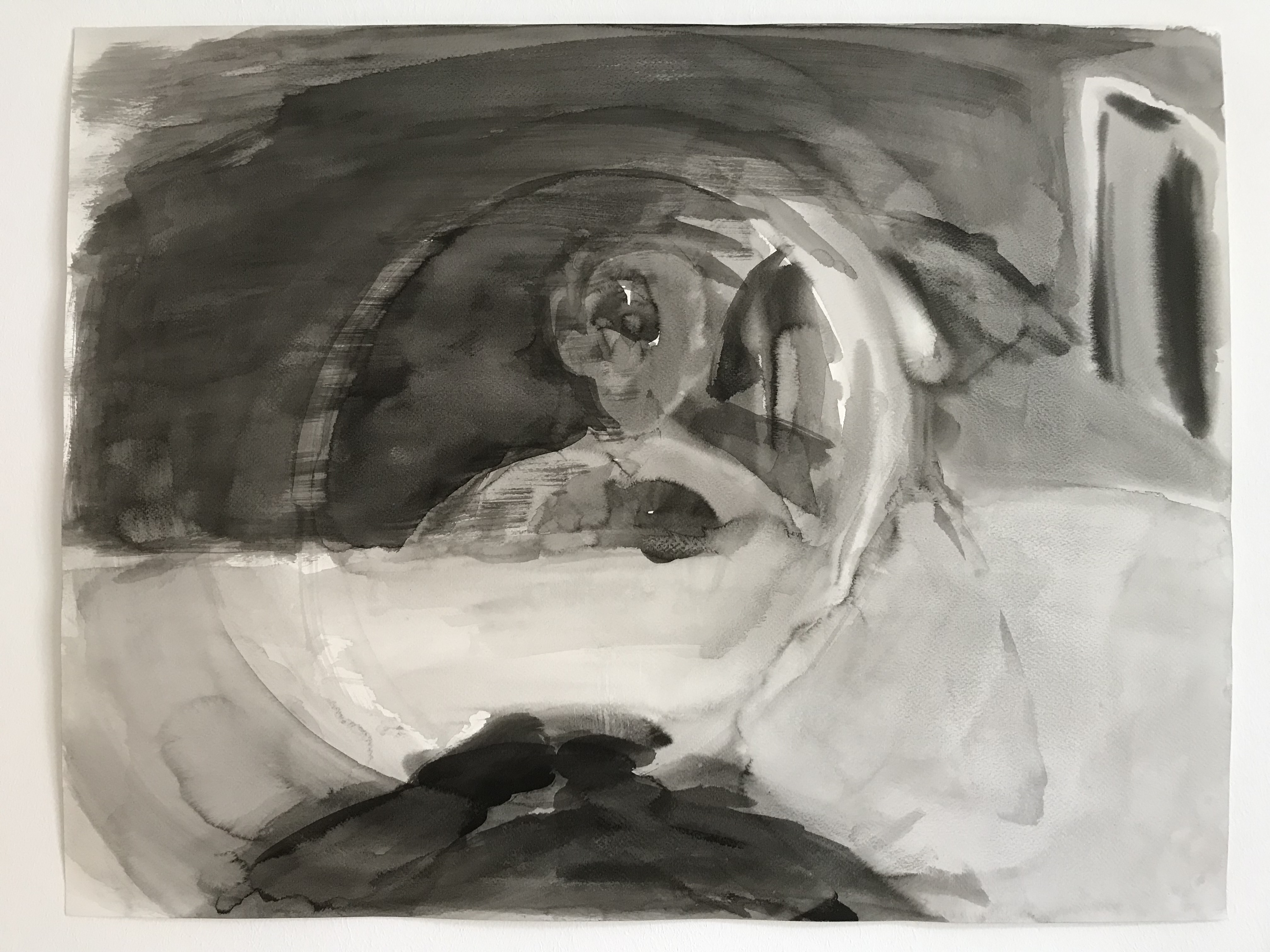 With B in the living-room-kitchen, 2020,&nbsp;ink on paper