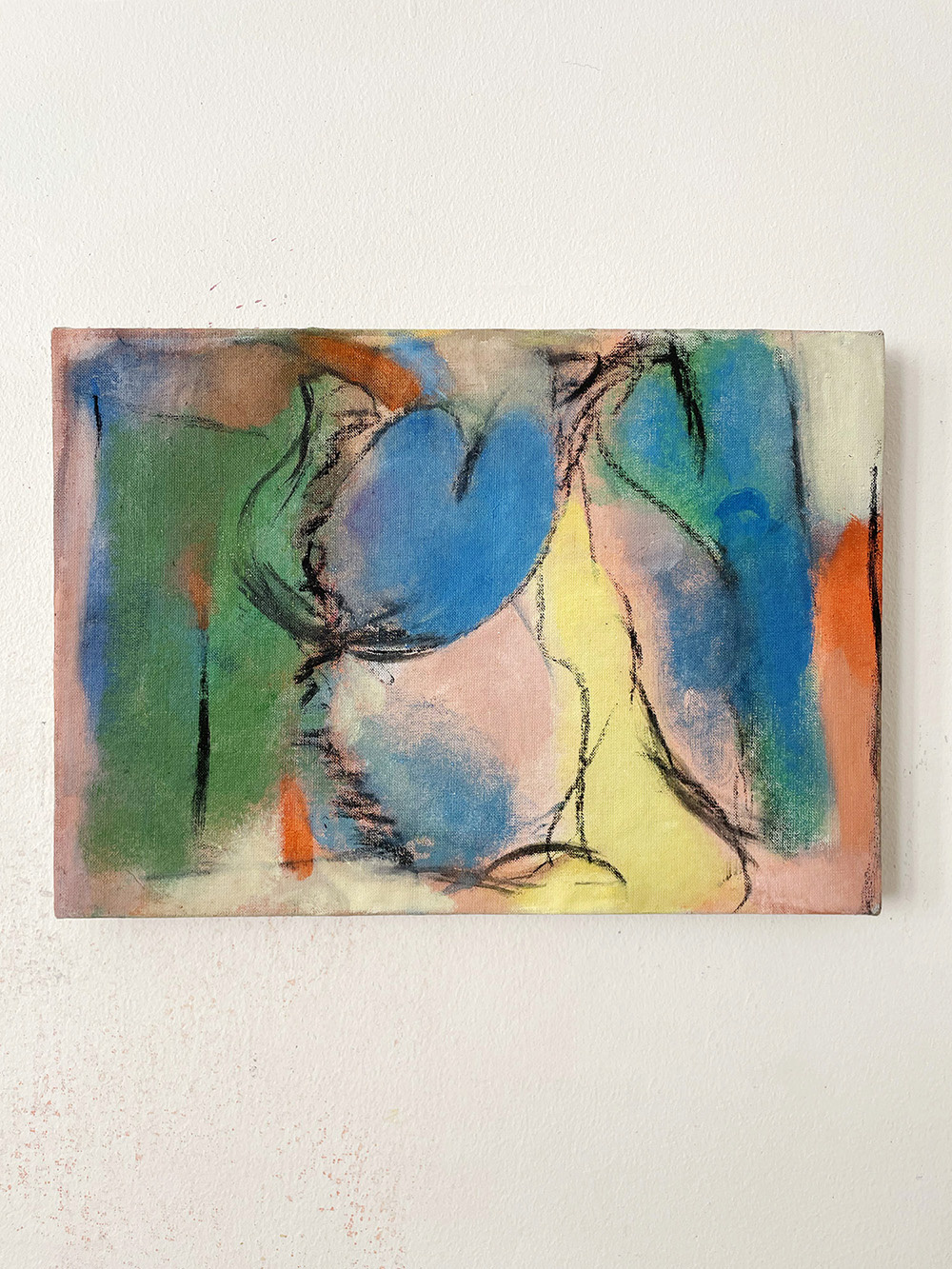 'Kissing' - oil, charcoal and ink on linen, 51 x 31 cm