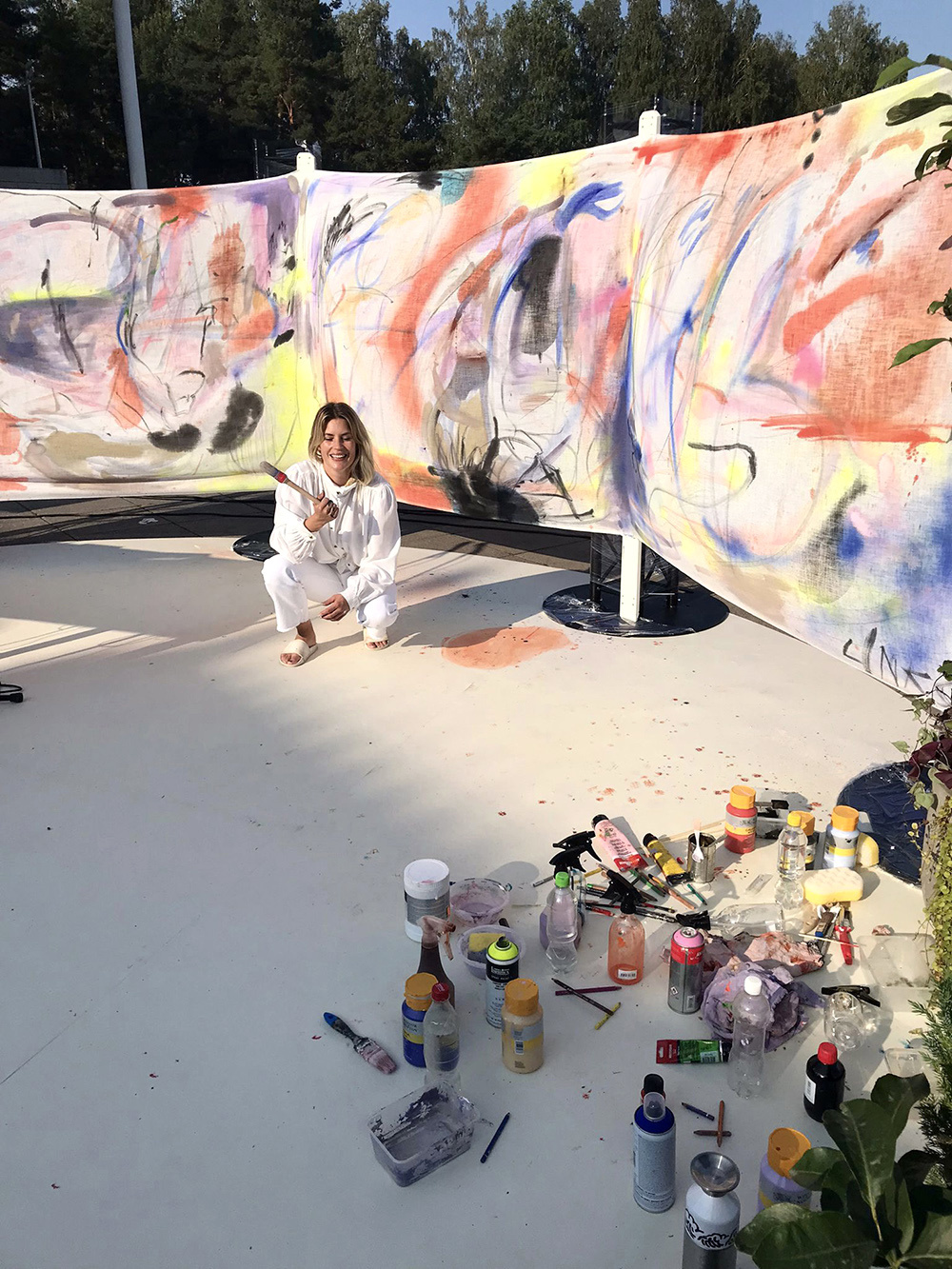 Performance painting 6 x 1,3 m - mixed media on fabric