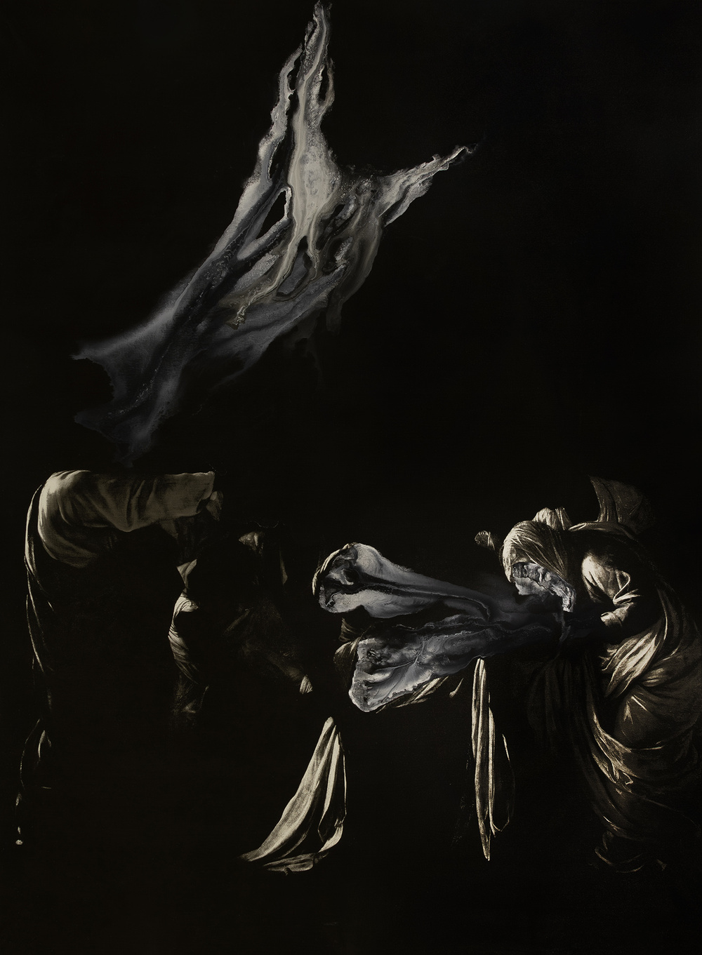 specters #16, 2024, acrylics on print on canvas mounted on a stretcher, 189x138 cm
