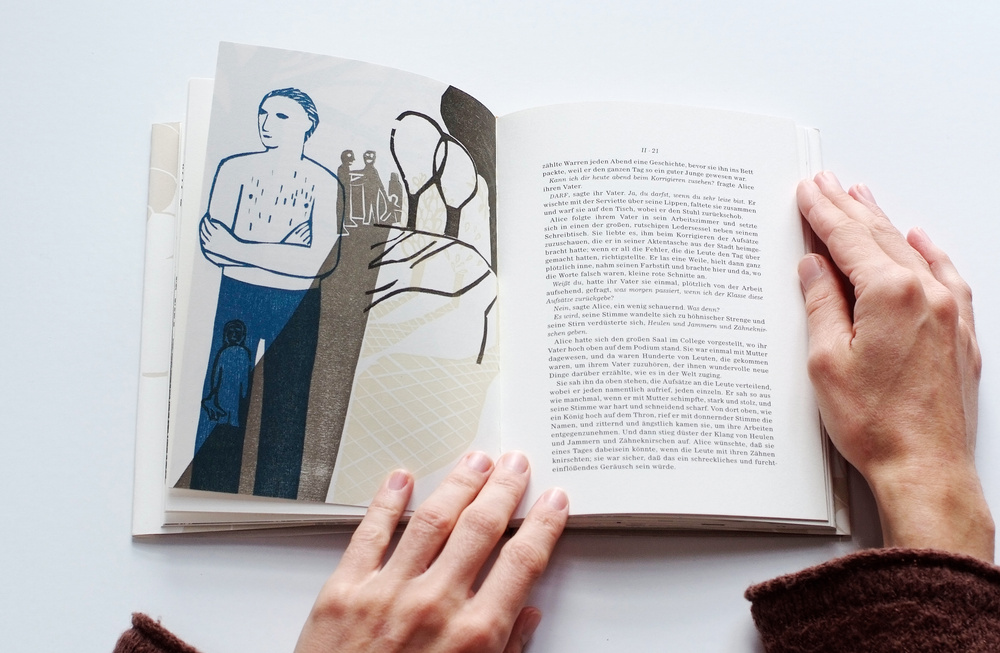 Innenansicht Buch mit Holzschnitt-Illustration »Johnny Panic« von Sylvia Plath