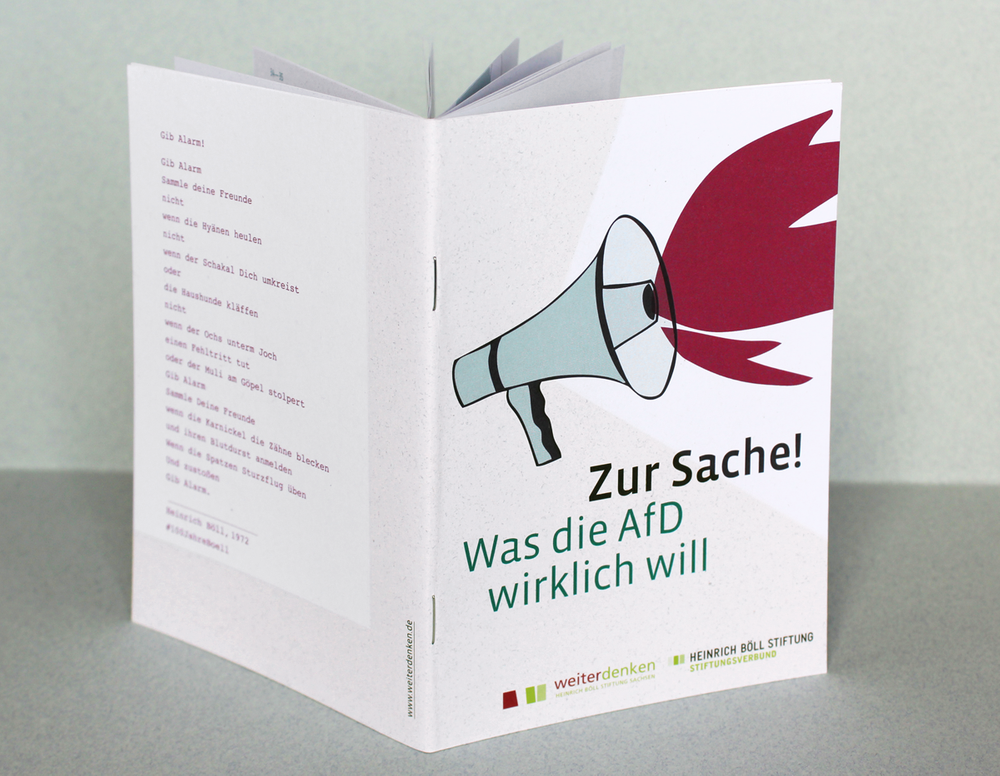 Broschüre mit Illustrationen zum Thema AfD, Rechtspopulismus, politische Bildung