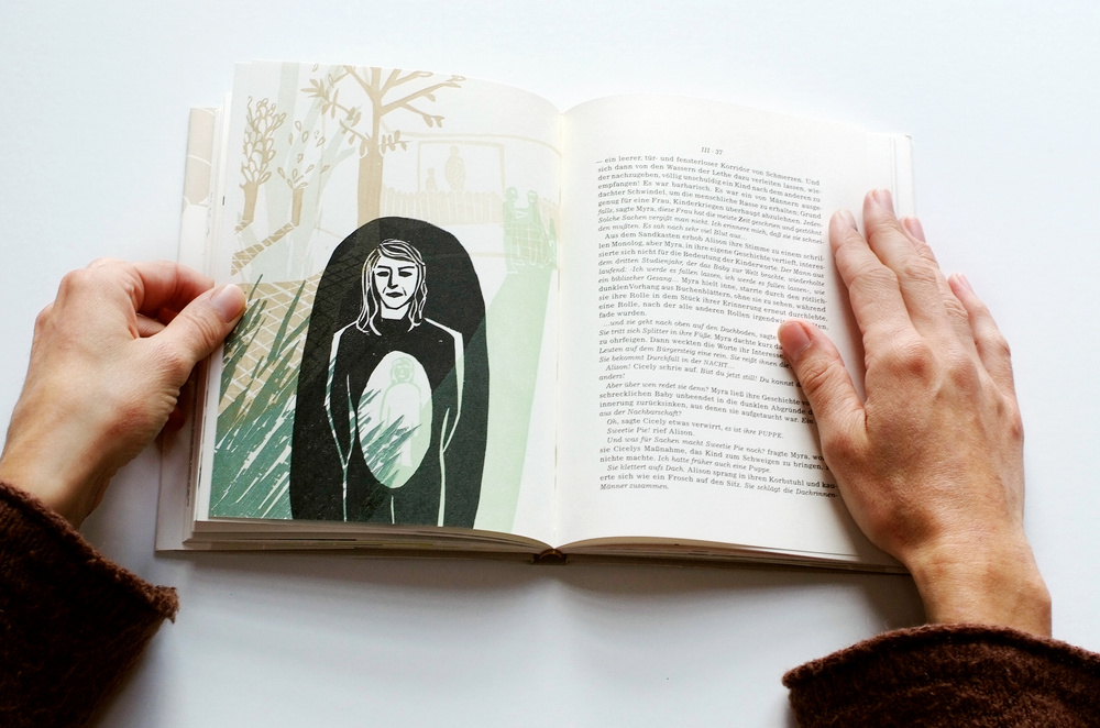 Innenansicht Buch mit Holzschnitt-Illustration »Johnny Panic« von Sylvia Plath