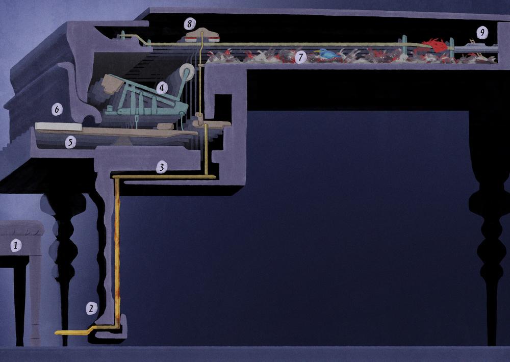 In the pavilion stands a lonely piano for the mice-adventurers to explore