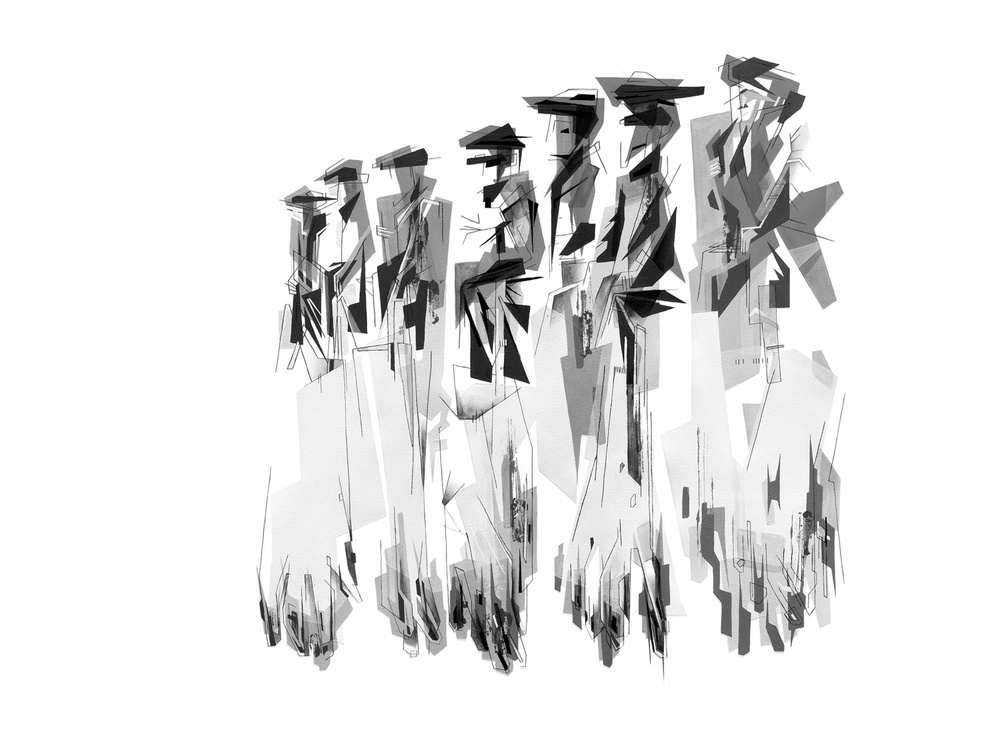 DARUNTER UND DARÜBER  ·  acrylic, pencil on paper  ·  78 x 107 cm