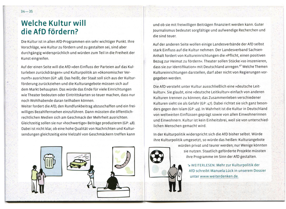 Broschüre mit Illustrationen zum Thema AfD, Rechtspopulismus, politische Bildung