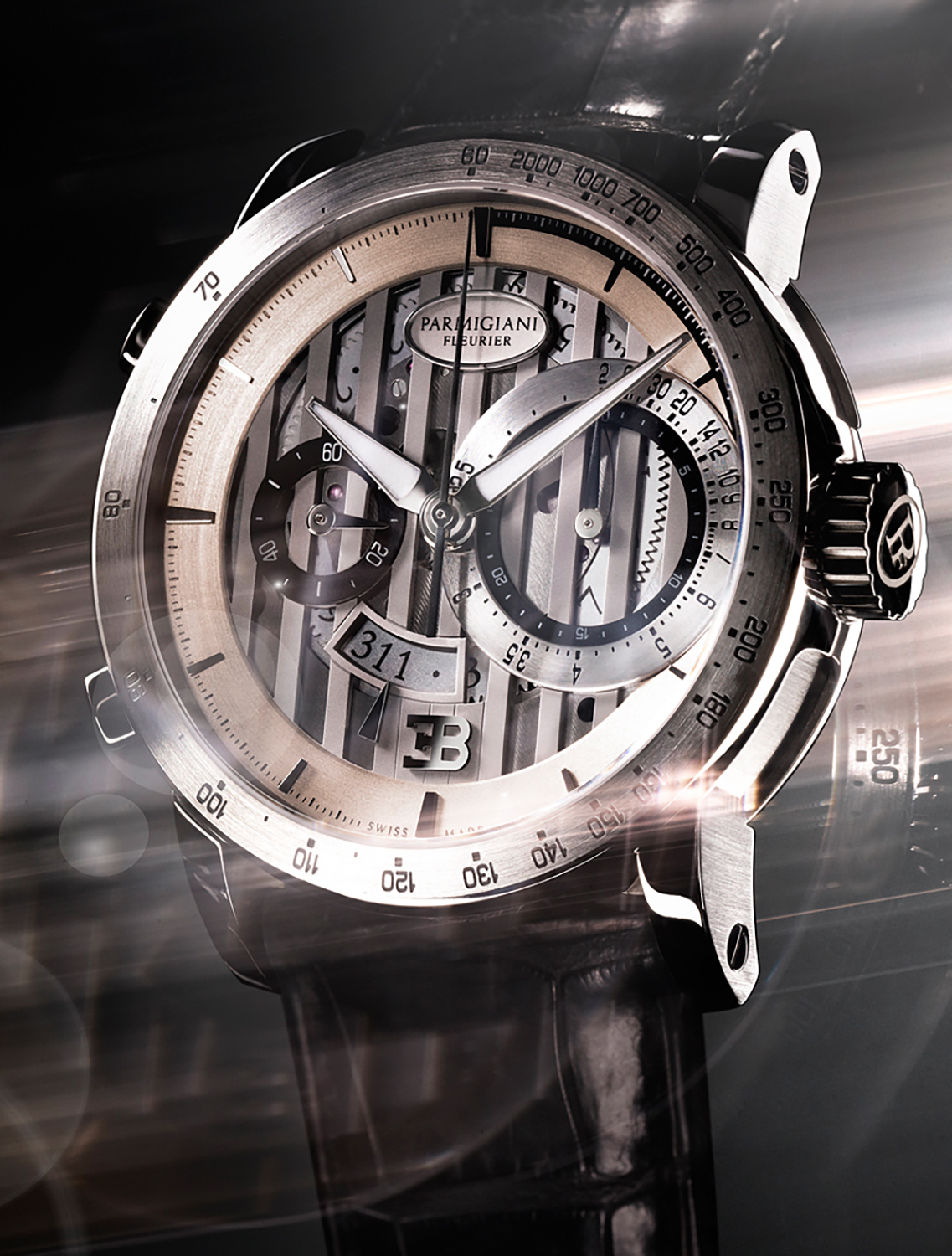KMA photographer Isabelle Bonjean photographs grey and sparkling watch for Parmigiani 