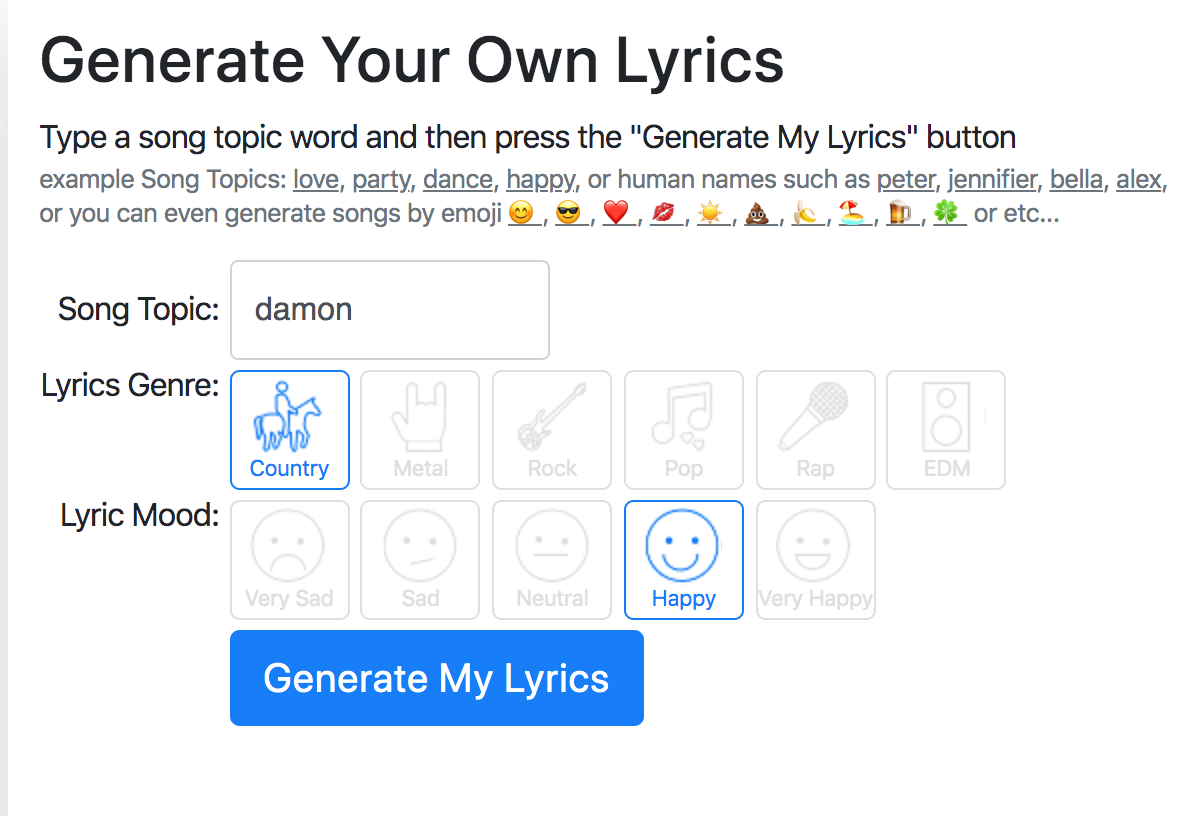 Song lyrics generator. Song Generator.