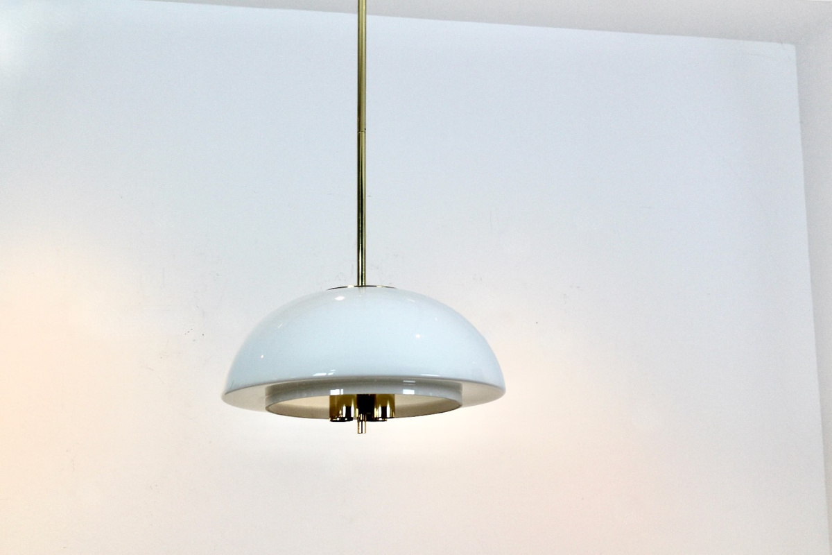 Glashütte Limburg Mushroom Pendant Light in Opal Glass and Brass ...