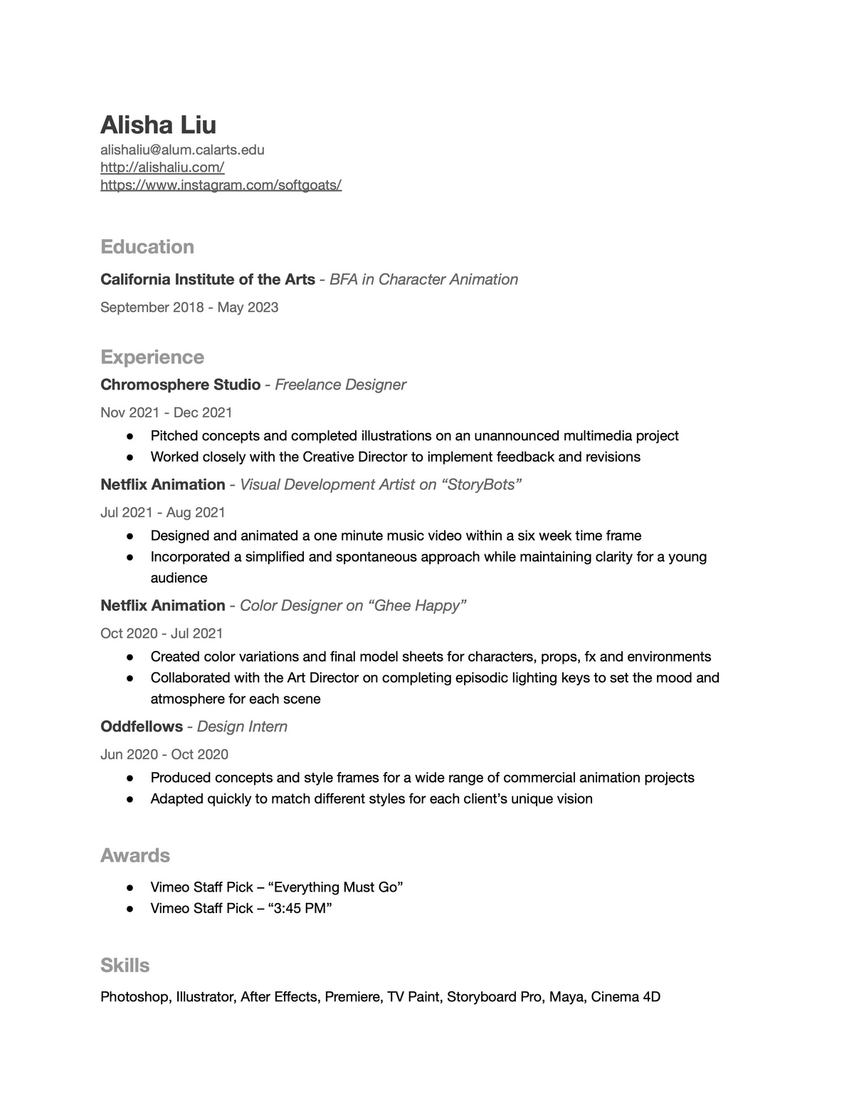 Resume — Alisha Liu