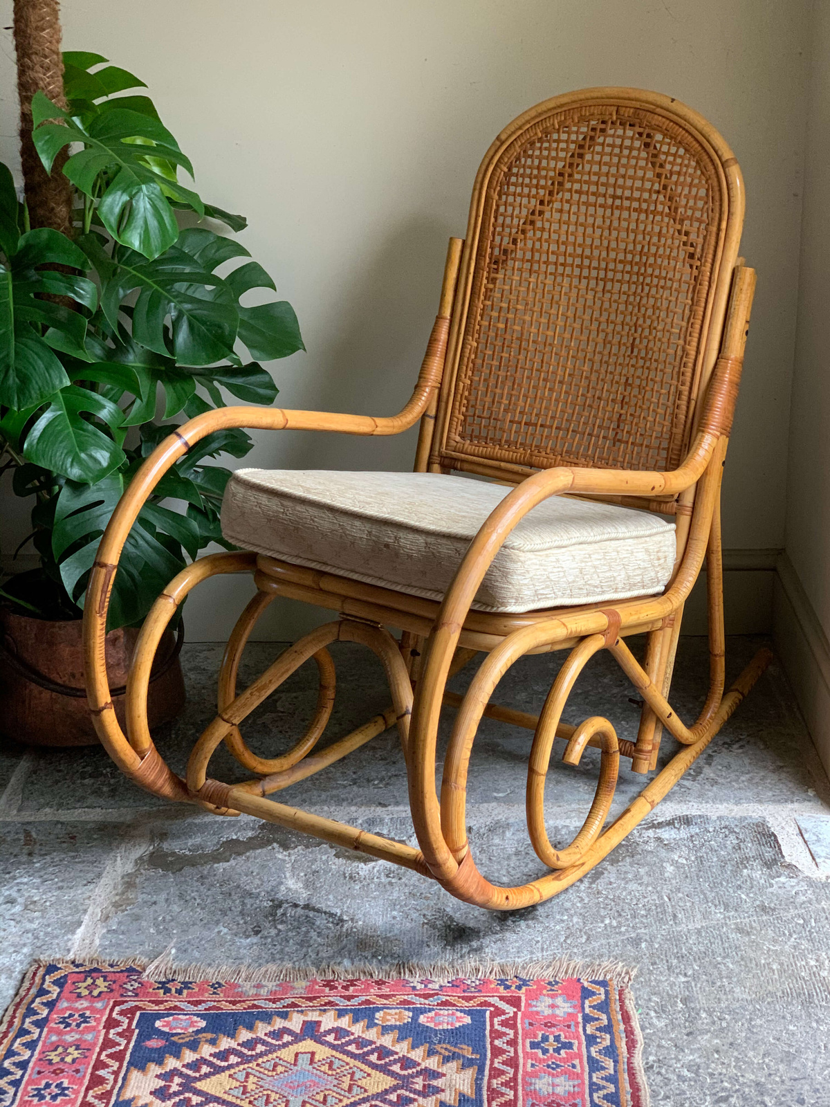 mid century rattan rocking chair