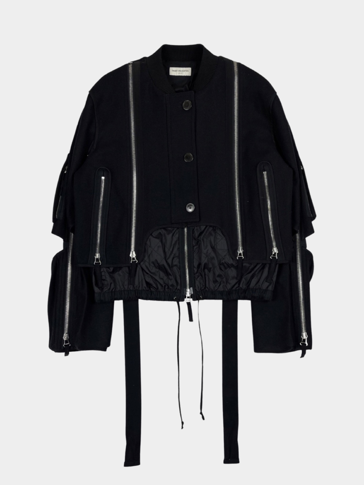 DRIES VAN NOTEN Multi Back-Zip Black Wool Bomber Jacket - ARCHIVED