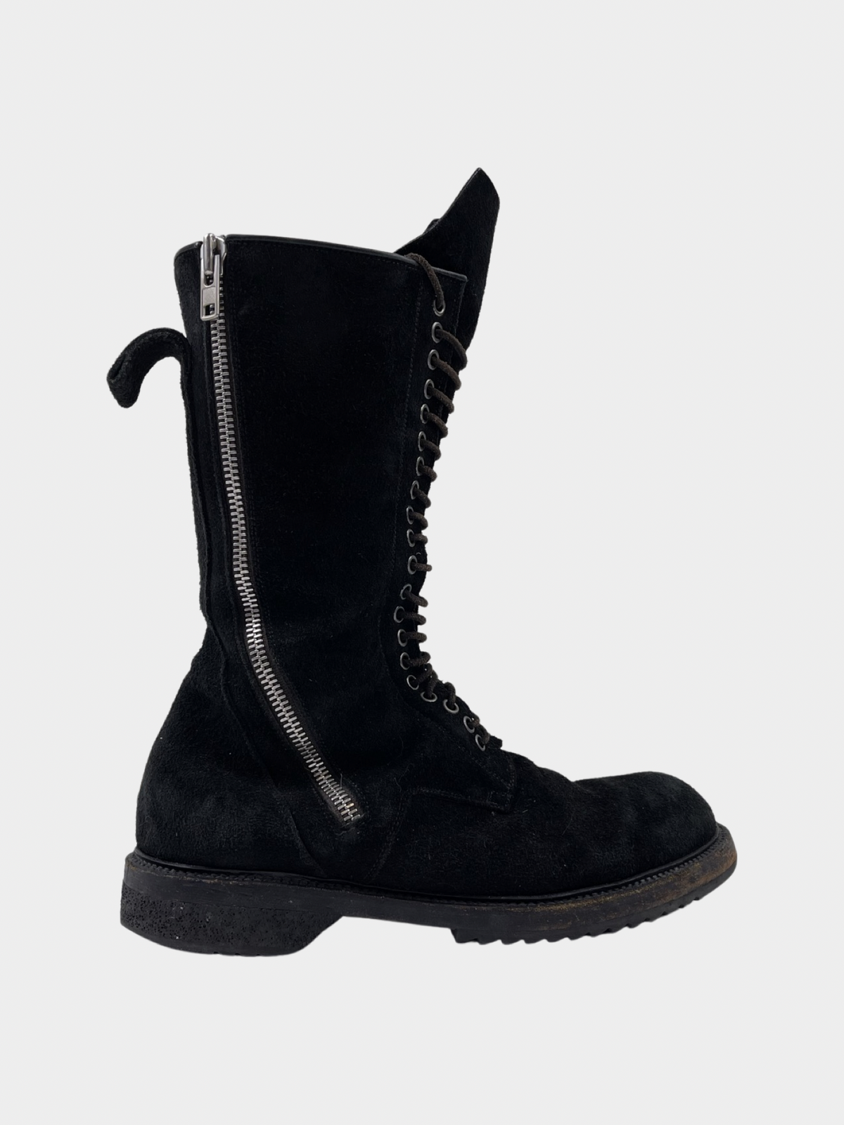 RICK OWENS Blistered Leather Double-Zip Combat Boots - ARCHIVED