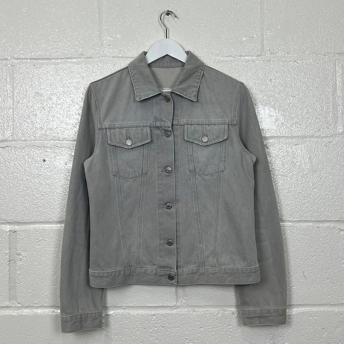 Helmut Lang, Grey Distressed Denim Trucker Jacket - LA NAUSÉE