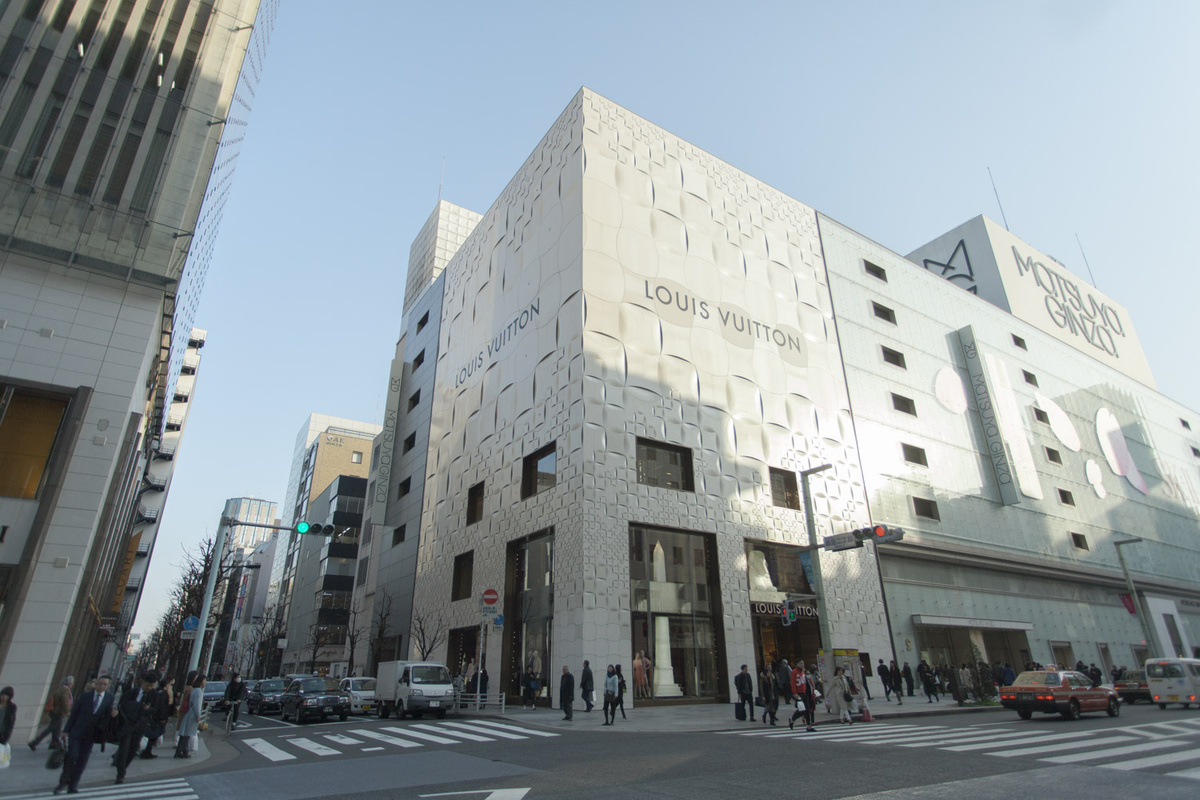 Louis Vuitton and Matsuya Ginza stores in Ginza district in Tokyo