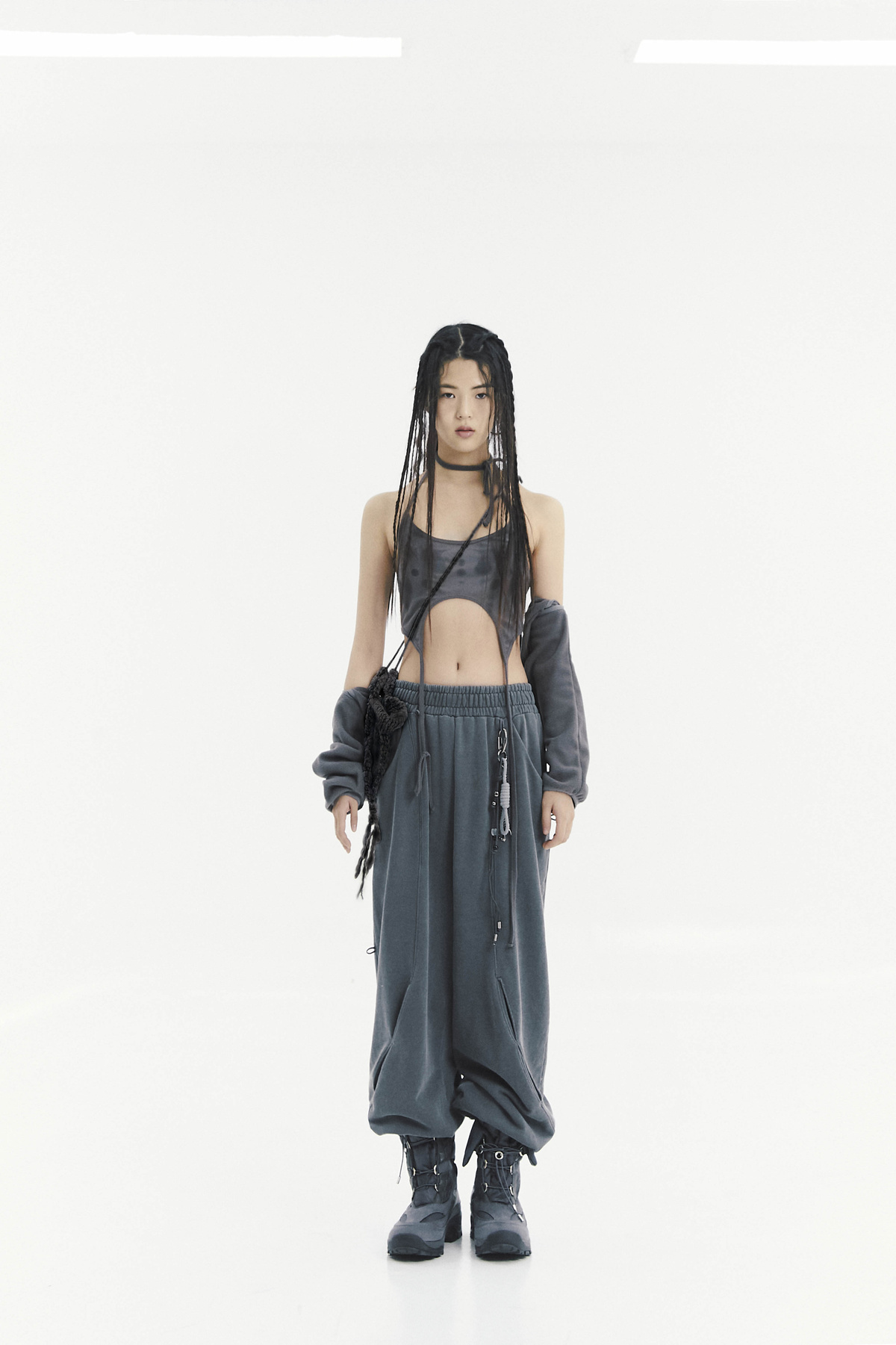 【OJOS】 PIGMENT ASYMMETRICAL HOODIE / CHARCOAL Ojos Pigment Asymmetrical Hoodie – DALAC SEOUL