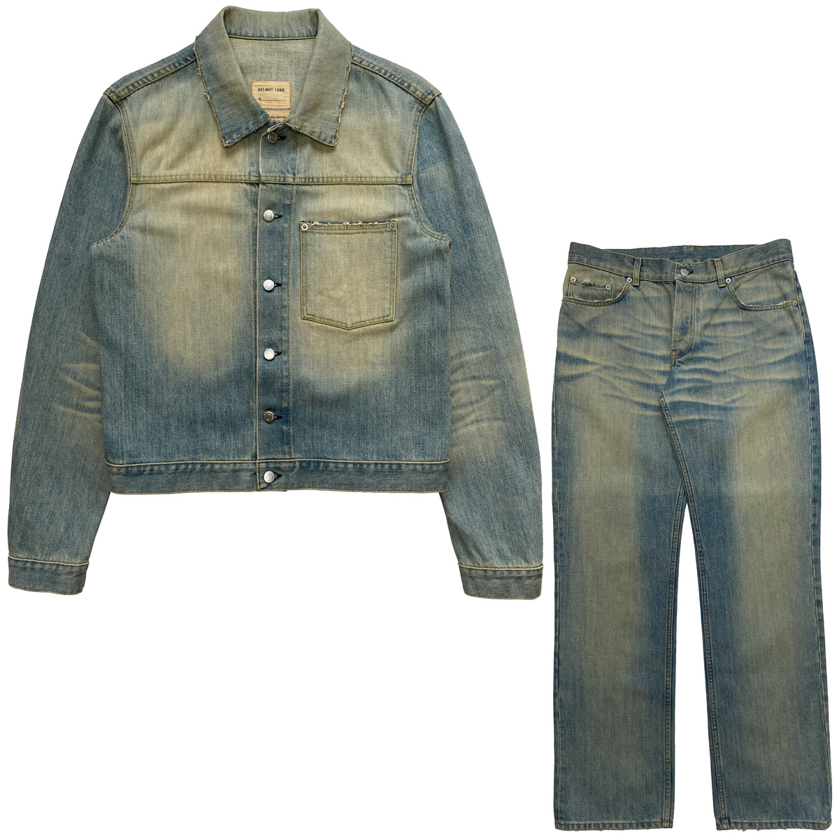 Helmut Lang 2004 Vintage Sanded Broken Denim Low Waist Bootcut