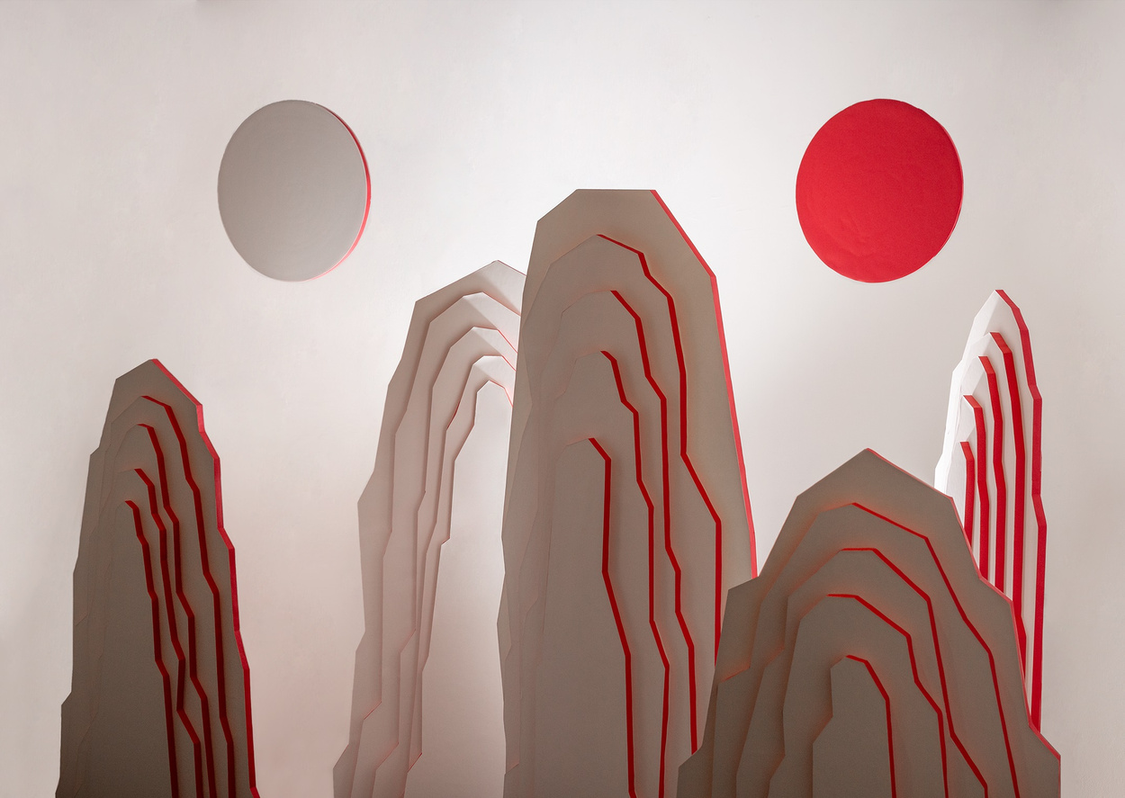 The Sun, The Moon, and the Five Peaks (12' x 16' x 8')