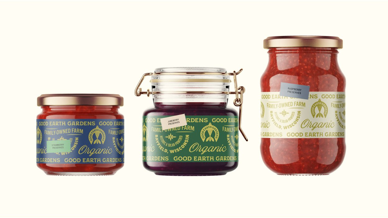 Food label designs by Buddy-Buddy for Good Earth Gardens. 