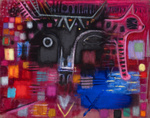 Blu and Layla in Landscape 3, 30” x 34”, oil and distemper on linen, 2025