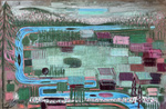 Fukui During the Monsoon, 58" x 38" oil and distemper on linen, 2023