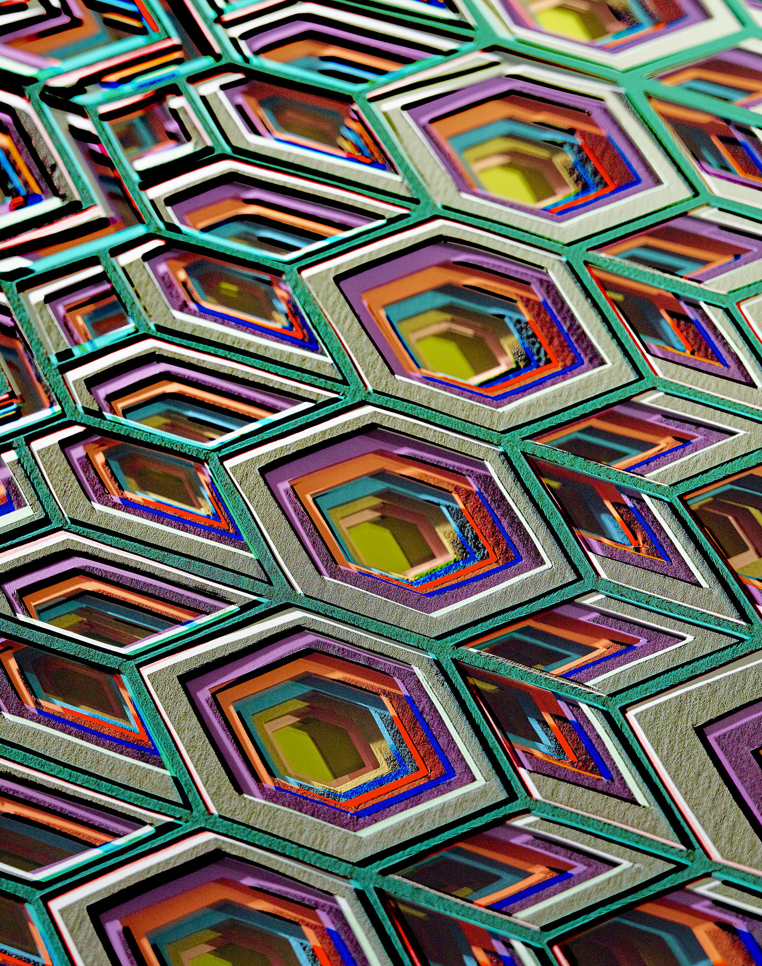 KMA photographer Daniel Schweizer shoots an abstract photo of rainbow colored metal objects lined up in rows 