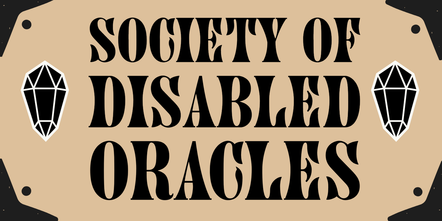 Society of Disabled Oracles illustration, with a vaudeville typeface and black gemstones
