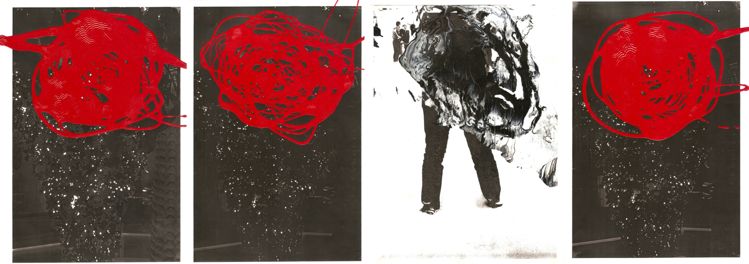 Untitled, 2011, gloss paint on photocopied photographs, 30 x 84 cm
