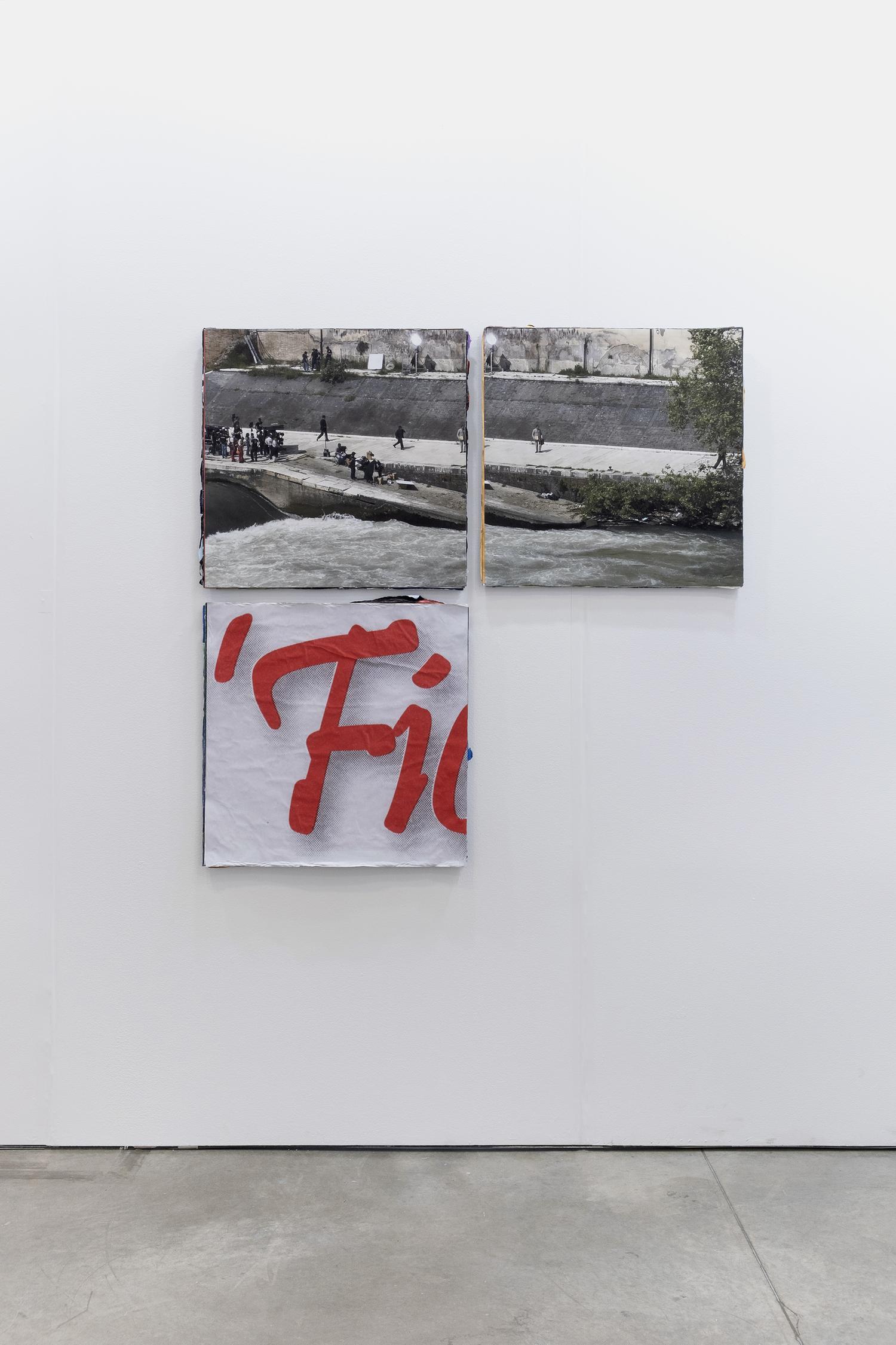 EXT. RIVER TIBER - DAY. 2024. Archival pigment prints, upcycled posters. 48x48in, 122x122cm. ^