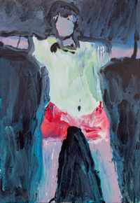 He used to play hide and seek with me, 2023, enamel paint on canvas, 84 x 122 cm