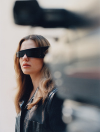 Yves Saint Laurent trench, Acne Studios sunglasses.
