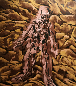 uomo piatto estinto, olio, 219x203 cm