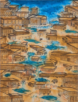 Deserted Deluge, Watercolor, Pen