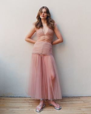 Khaite dress, Black Suede Studio sandals.