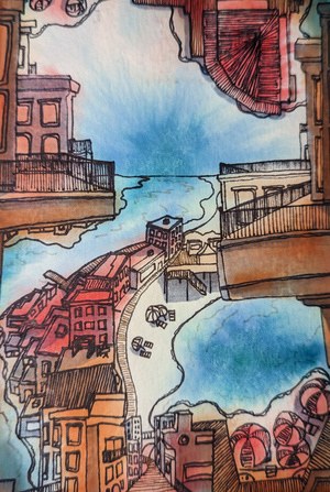 Seaside Shift, Watercolor, Pen