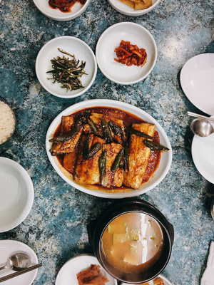 20181205, 18:42. Jeju Island, South Korea. I often think about this spicy braised cutlassfish with daikon, spicy with a fiery addictiveness, the perfect kind of dish to have with a bowl of hot white rice. The owners were in the middle of a nap when we came in, we had the whole place to ourselves and on top of getting legit home cooked Korean food, they even gave us the soybean soup on the house. Honestly one of the best meals I had in Korea.