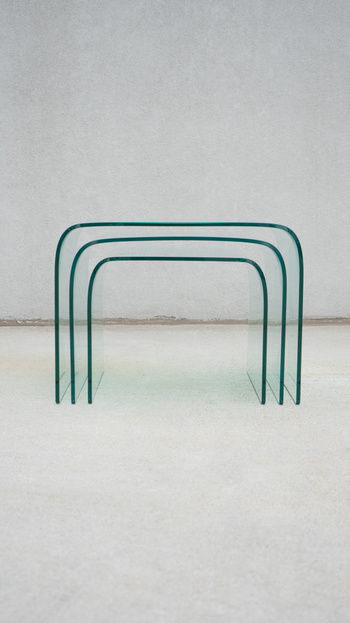 SWEETERFAT FIAM NESTING GLASS WATERFALL TABLES BY ANGELO CORTESI, 80S DESIGN POSTMODERN