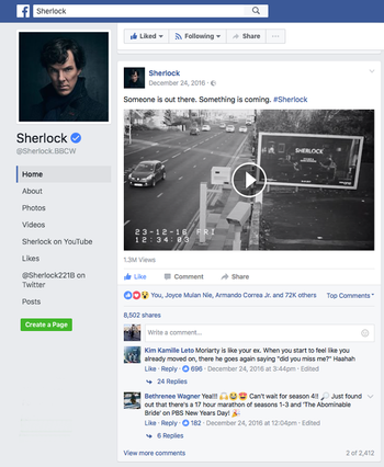 Sherlock Promo Video on Facebook