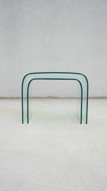 SWEETERFAT FIAM NESTING GLASS WATERFALL TABLES BY ANGELO CORTESI, 80S DESIGN POSTMODERN