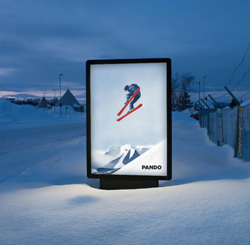 Vintage inspired skiing poster for a gear consignment shop in Provo, UT called Pando Refitters