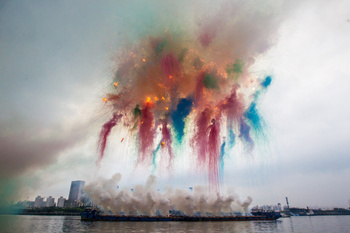 Cai Guo-Qiang – Elegy, chapter one of Elegy: Explosion Event for the opening of Cai Guo-Qiang: The Ninth Wave, realized on the riverfront of the Power Station of Art, Shanghai, China, 5:00 p.m., August 8th, 2014, approximately 8 minutes