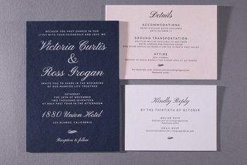 Victoria & Ross wedding invitationWhite foil stamping and letterpress gray ink.All French Paper Company papers