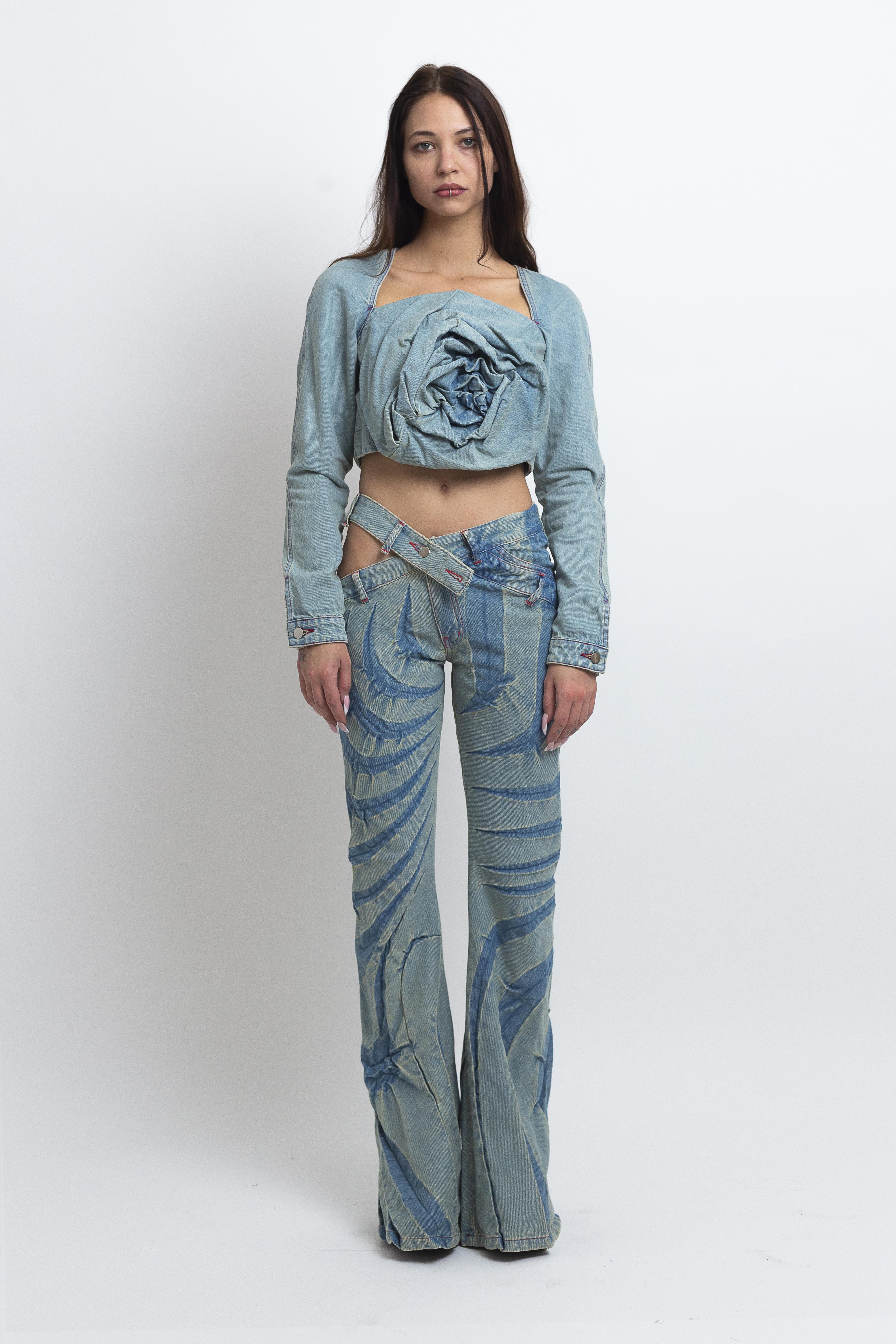 DENIM ROSE DRAPE TOP Dusty blue - Masha Popova