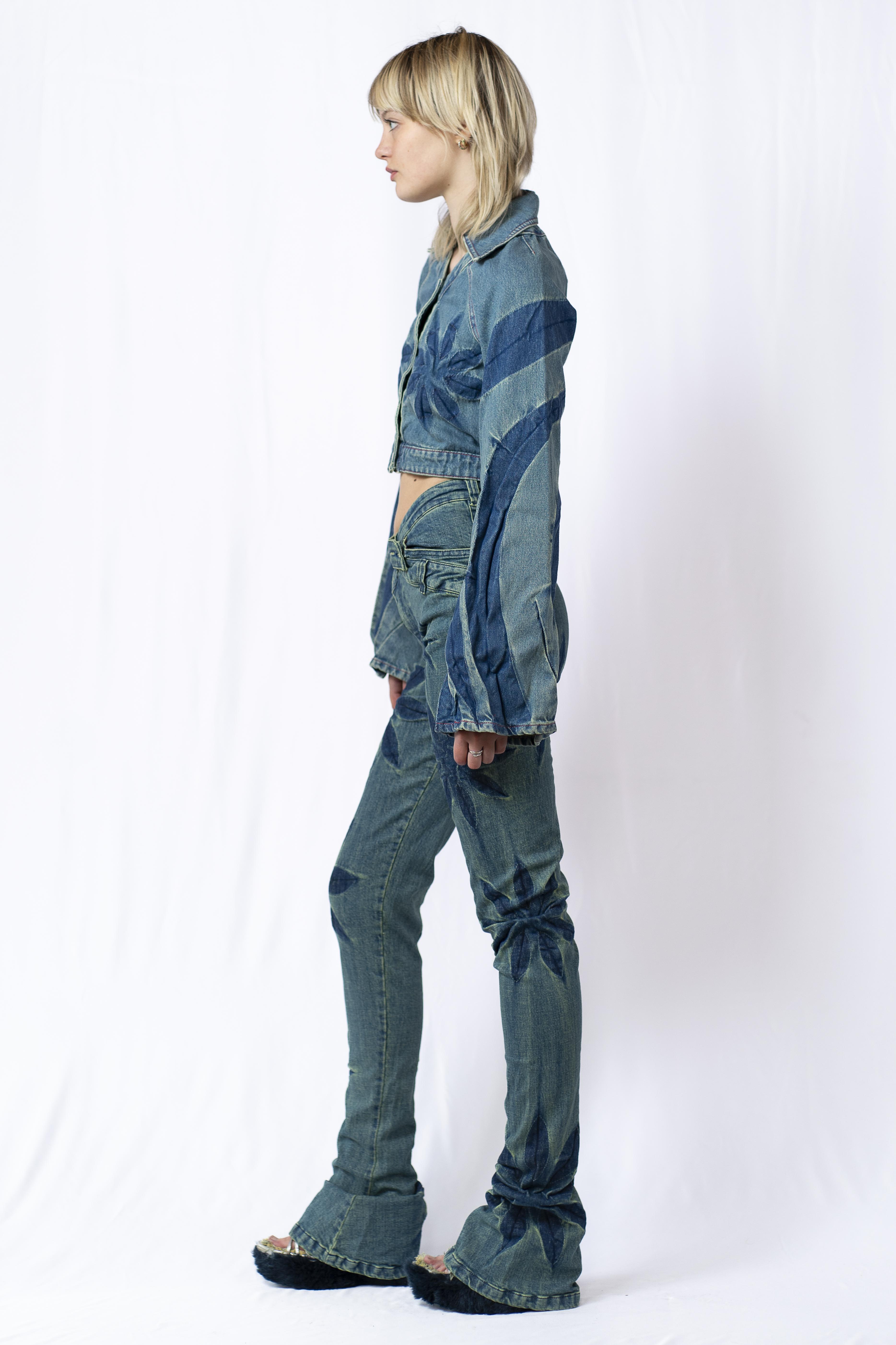 FLOWERS SKINNY BELL-BOTTOM JEANS £390 - Masha Popova