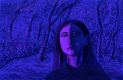Moonlight, 2022, pencil on paper and digital coloring, 40x60cm