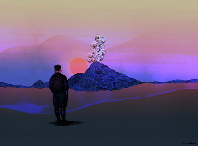 Sunset, 2023, Ink on paper and digital coloring, 40x60cm